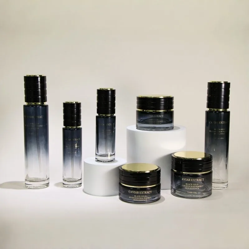 6 piece glass cosmetic set with gold foil stamping
