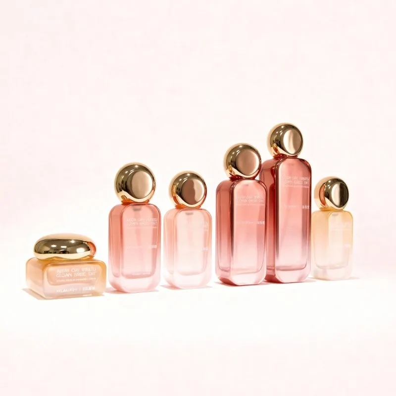 5 piece glass bottles for serum, cream, oil, toner, cleanser
