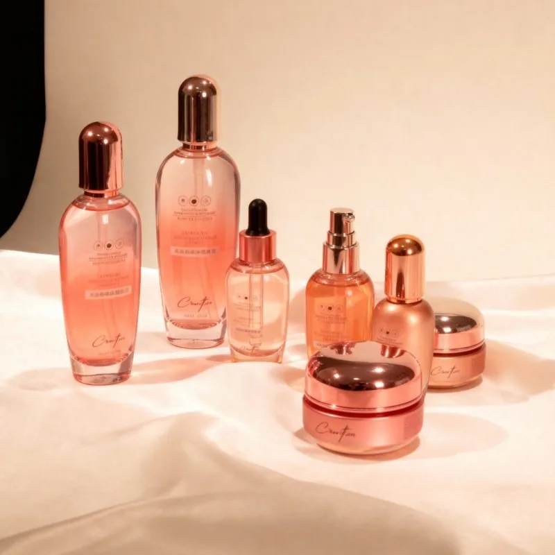 6 piece skincare set with glass bottles