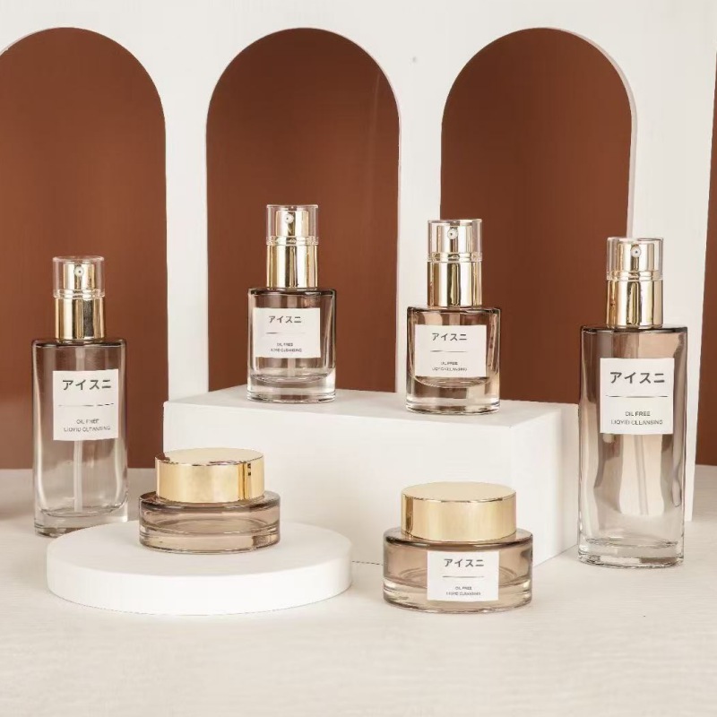 2 piece glass bottle set with dropper and jar - serum and cream gift set