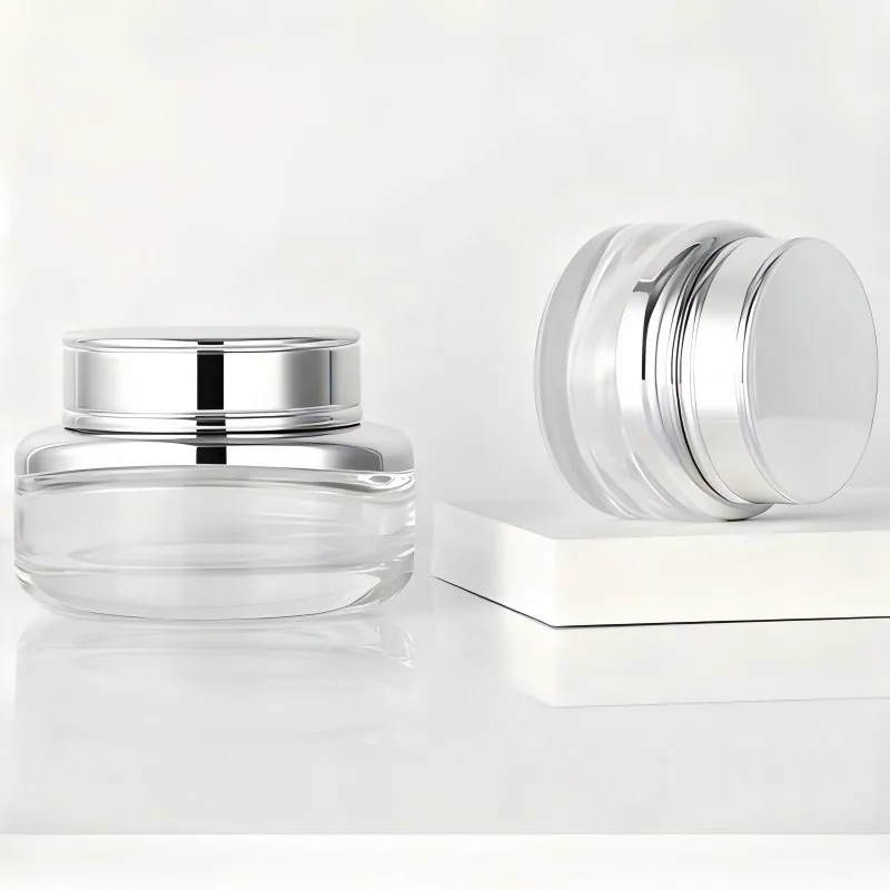 100ml wide mouth glass cream jar with silver cap