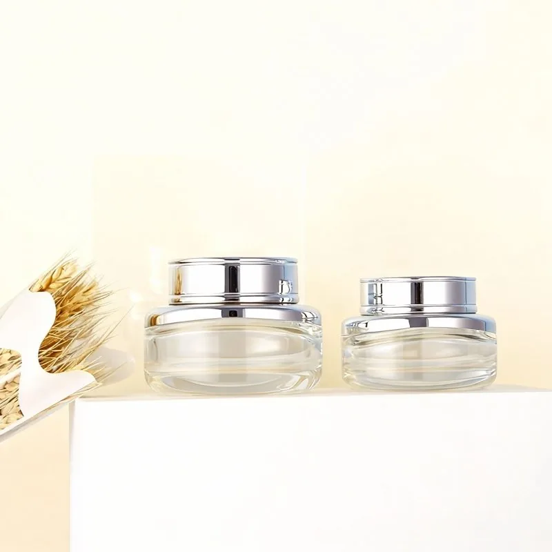 glass cream jar with spatula - easy application