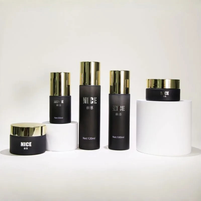 5 piece glass cosmetic bottle set - serum cream toner - NAISI Packaging