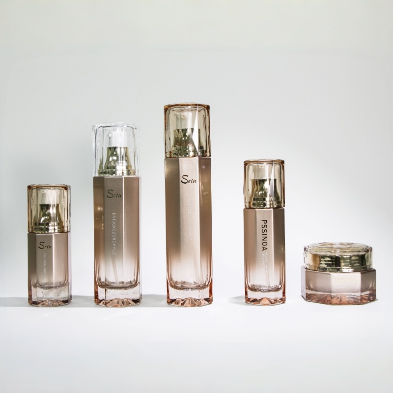 glass bottle set for beauty brand - serum jar toner lotion combo
