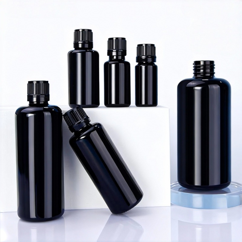 10ml 15ml 30ml Small Black Boston Round GlassBottle With Dropper Cap