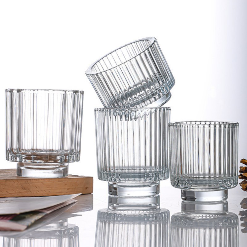 Vertical striped thick-bottomed glass candle cup