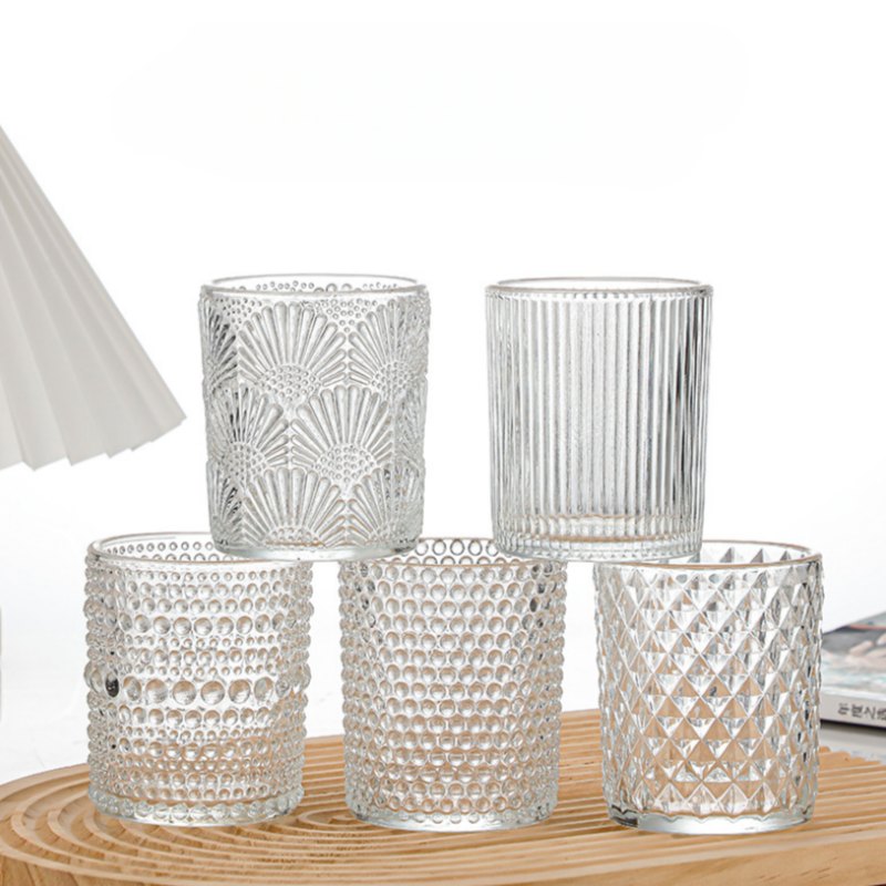 Embossed glass candle diffuser cup