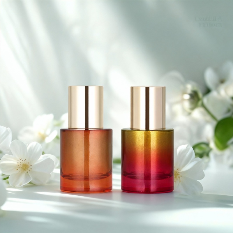 Custom gradient color essential oil glass pump bottle