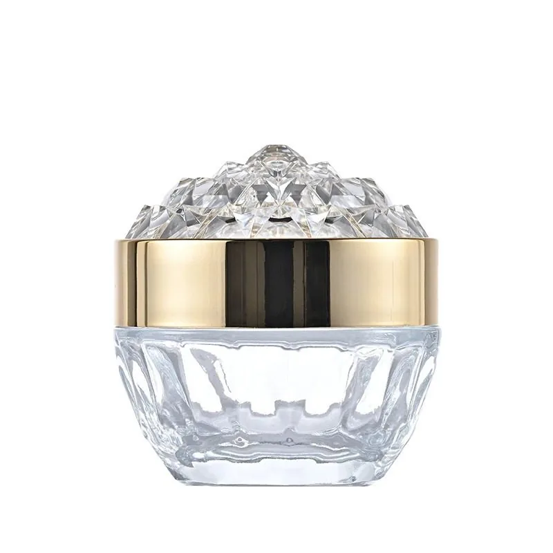 Screen Printing 50 ML Empty Glass Cream Container With Diamond Lid Luxury Jar Cosmetic
