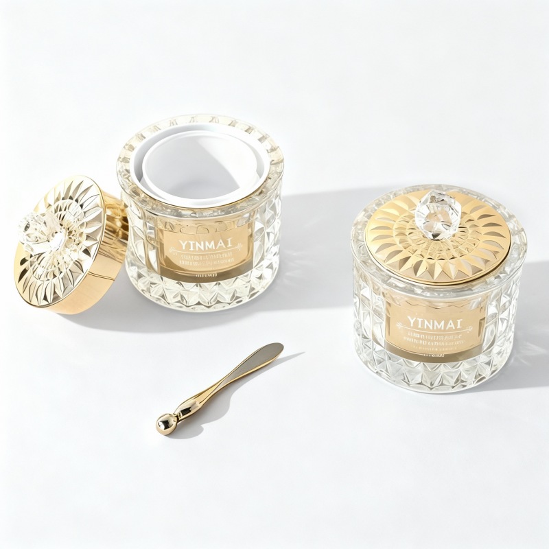 Luxurious crystal-textured glass face cream bottle packaging, 50-gram capacity, empty bottle