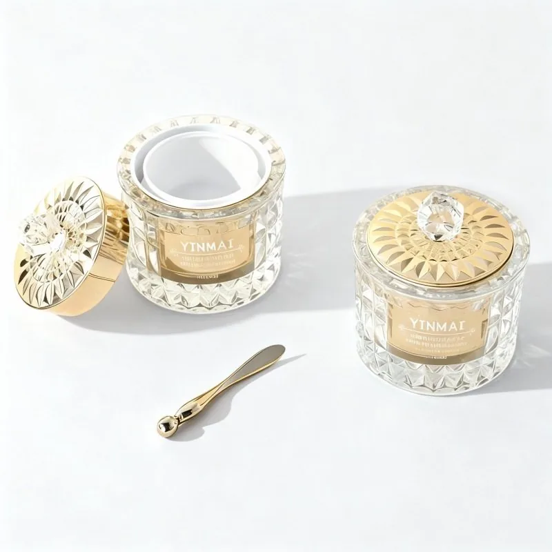Luxurious crystal-textured glass face cream bottle packaging, 50-gram capacity, empty bottle