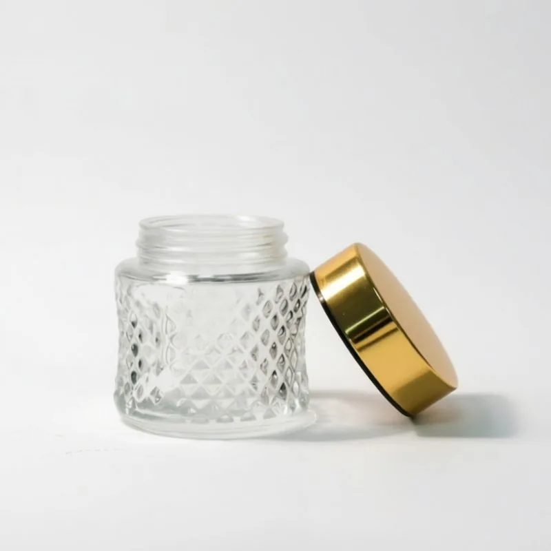 Luxury Frosted Glass Cream Jar with Gold Lid