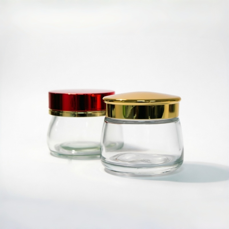 Clear Glass Cream Jar with Metallic Red Lid