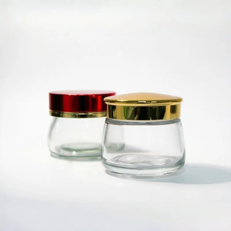 Clear Glass Cream Jar with Metallic Red Lid