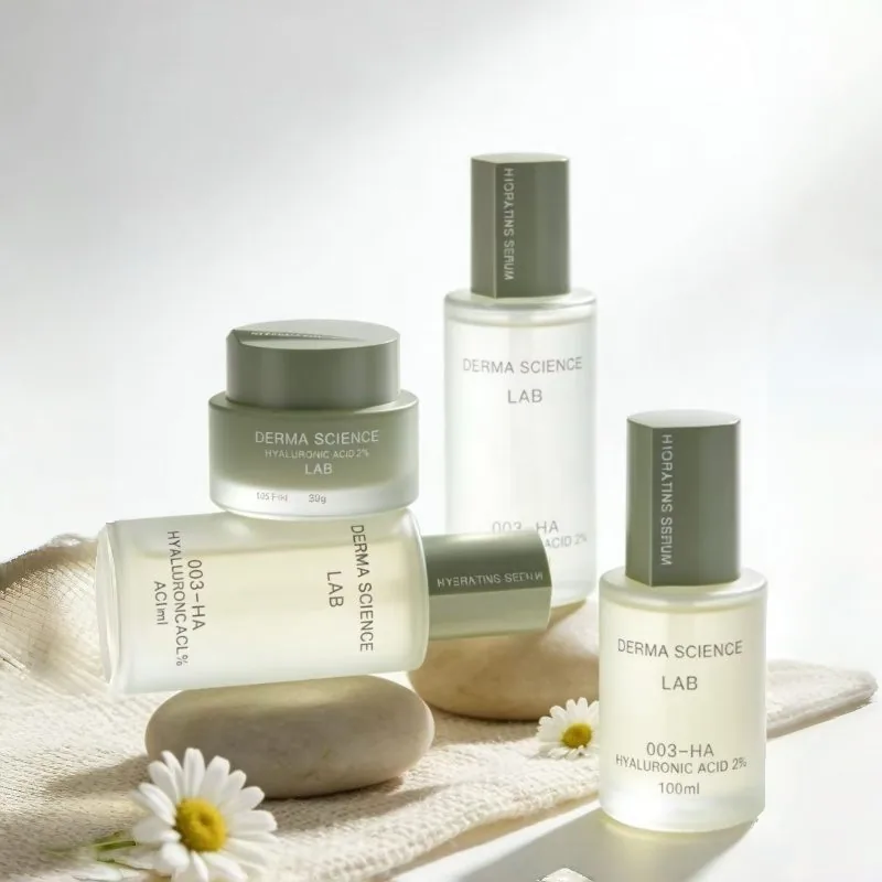 Minimalist Clear Glass Cosmetic Jar and Bottle Set with Grey Cap