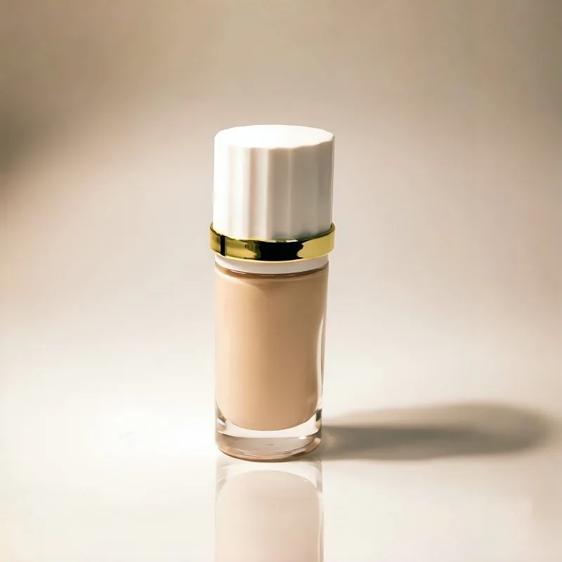 30ml Clear Cylindrical Glass Foundation Bottle with White Ribbed Cap