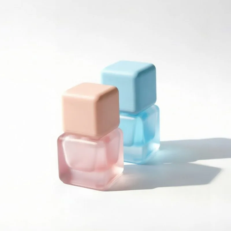 30ml Frosted Pink Square Glass Foundation Bottle with Matte Pink Cap