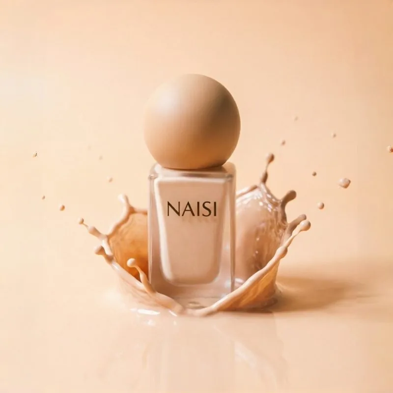 30ml Matte Milky White Square Glass Foundation Bottle with Brown Sphere Cap