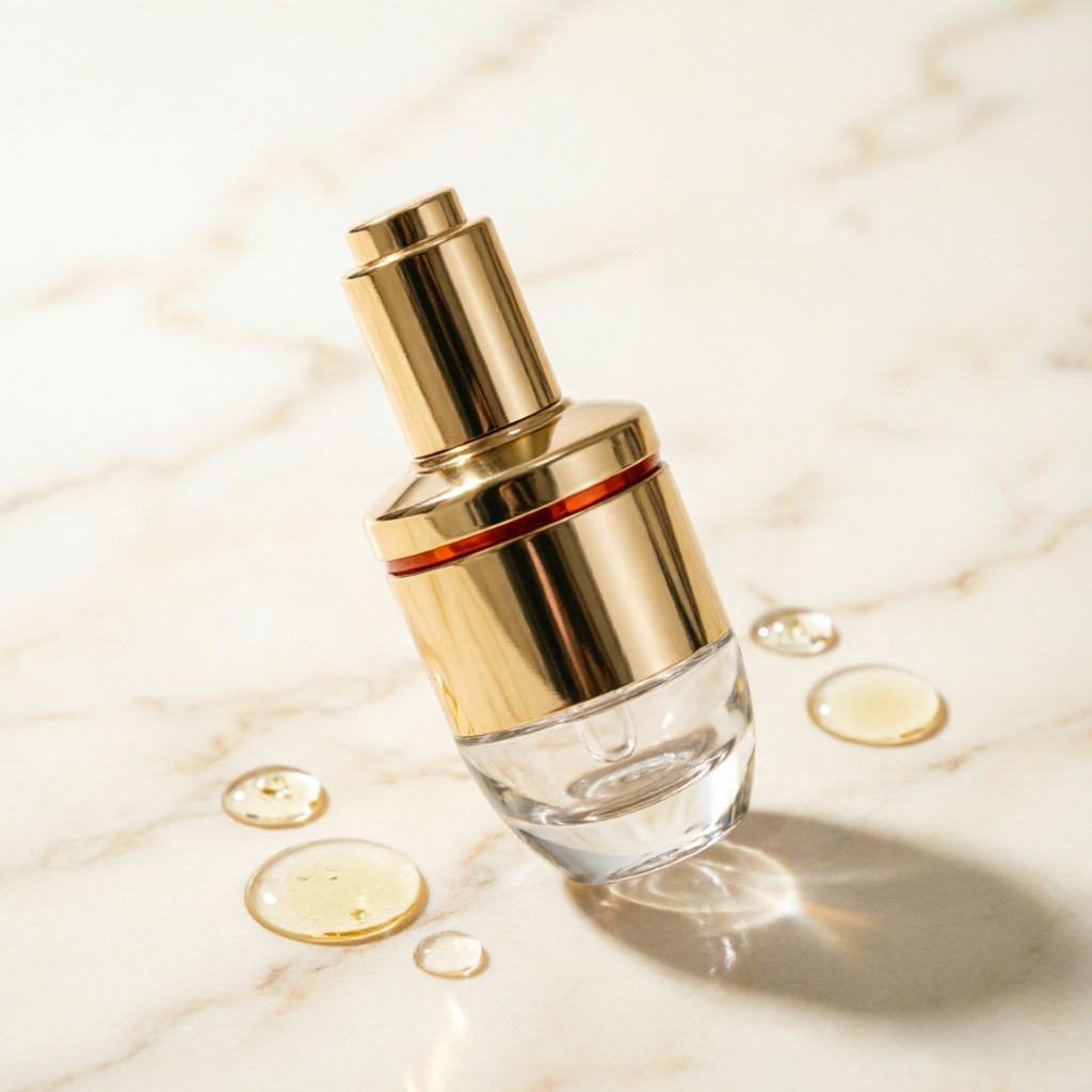 Clear Glass Serum Bottle with Gold Pump