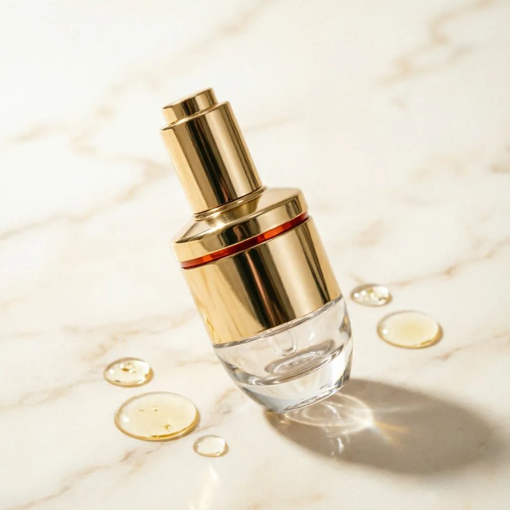 Clear Glass Serum Bottle with Gold Pump
