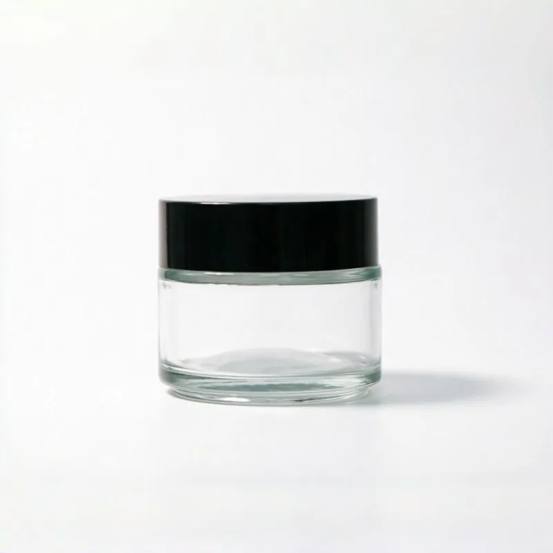 Wide Mouth Glass Cream Jar with Black Lid