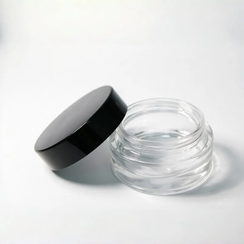 Low Profile Glass Cream Jar with Black Lid