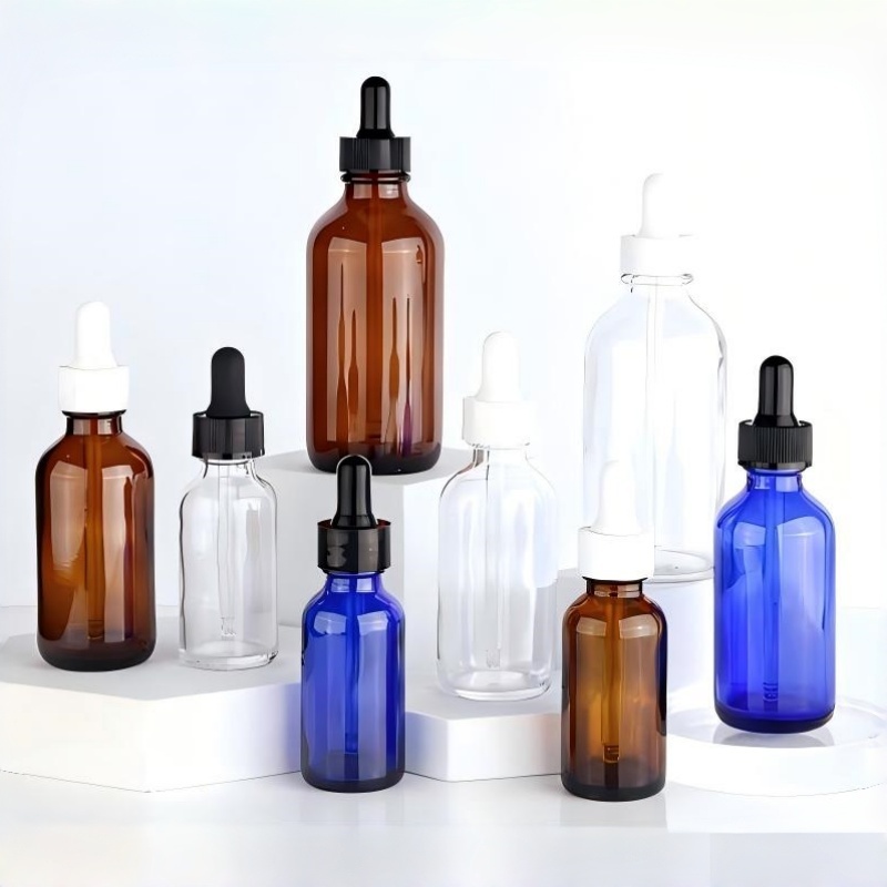 Newest 1oz 2oz 4oz  Cosmetic Glass Bottle Essential Oil Boston Round Bottle