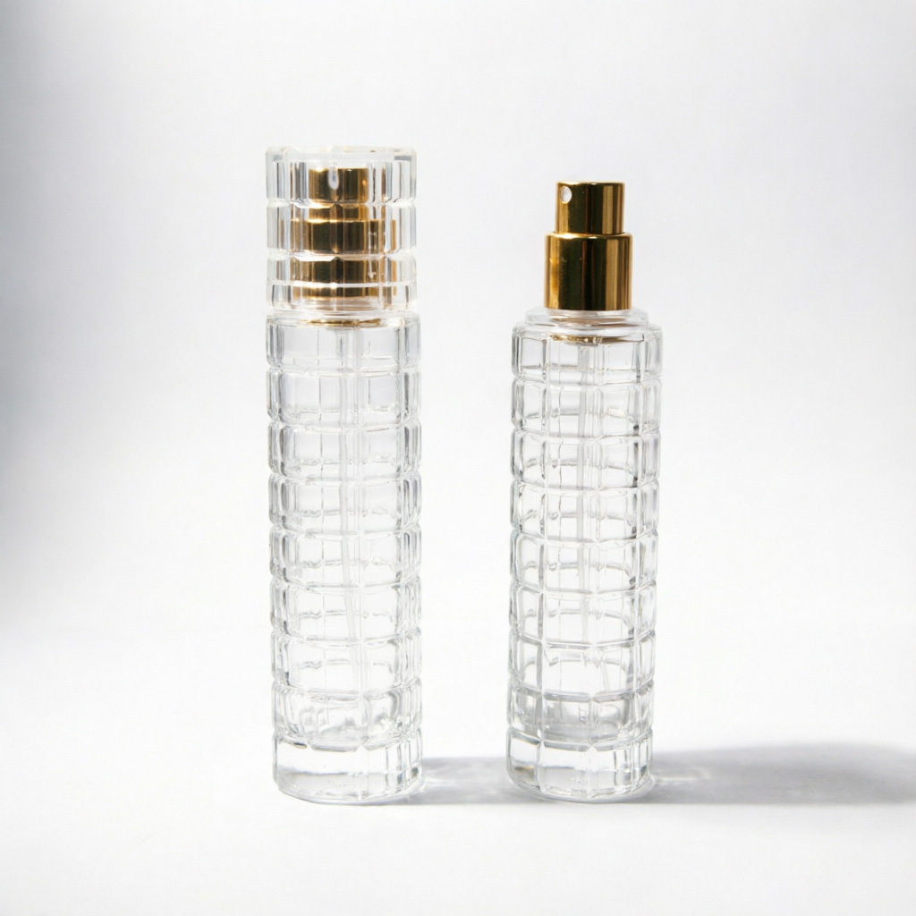 Vertical Ribbed Glass Perfume Bottle with Gold Cap 50ml