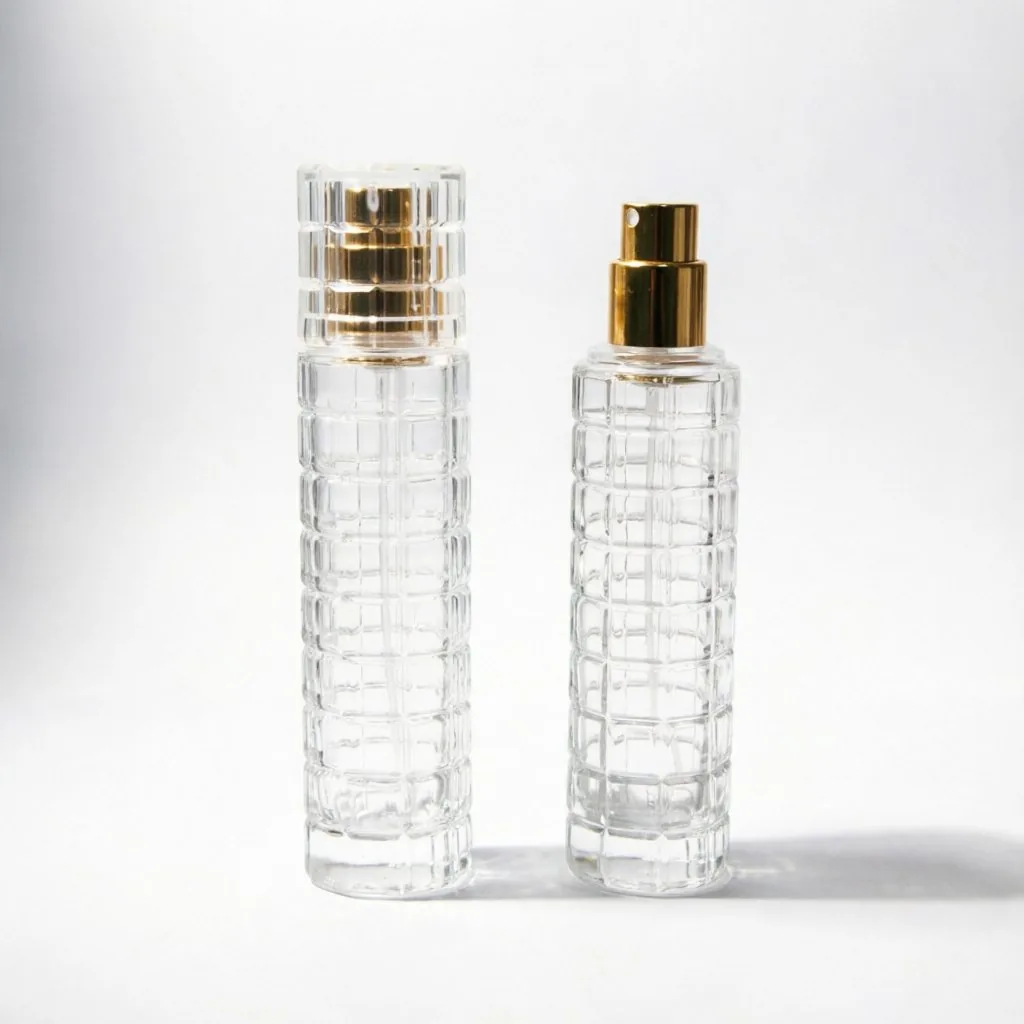 Vertical Ribbed Glass Perfume Bottle with Gold Cap 50ml