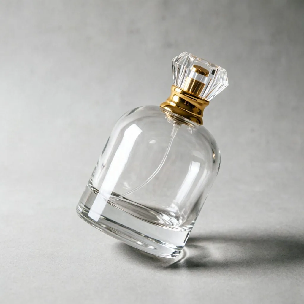 Oval Clear Glass Perfume Bottle with Gold Spray Pump 100ml