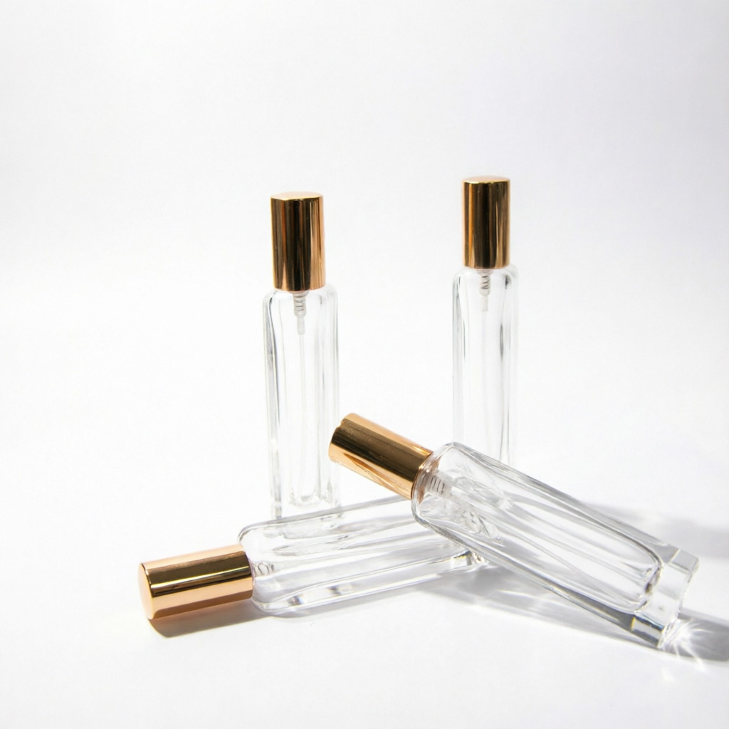 Beveled Rectangular Glass Perfume Bottle with Gold Cap 5ml 8ml 15ml 30ml 50ml