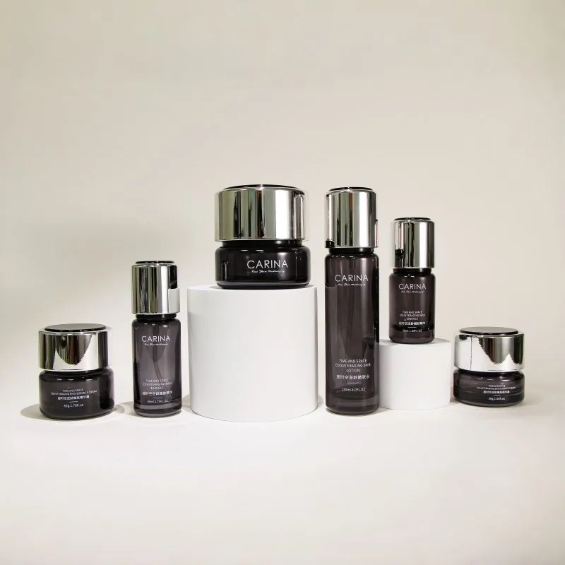 Premium Black Glass Cosmetic Bottle Set for Skincare