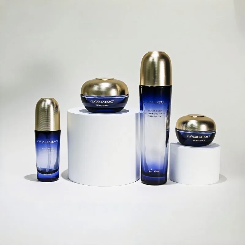 Blue Gradient Glass Cosmetic Bottle Set for Skincare