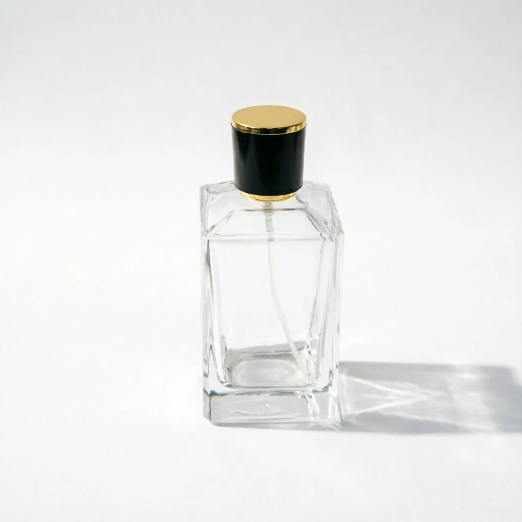 Classic Square Glass Perfume Bottle with Black Gold Cap 30ml 50ml 100ml