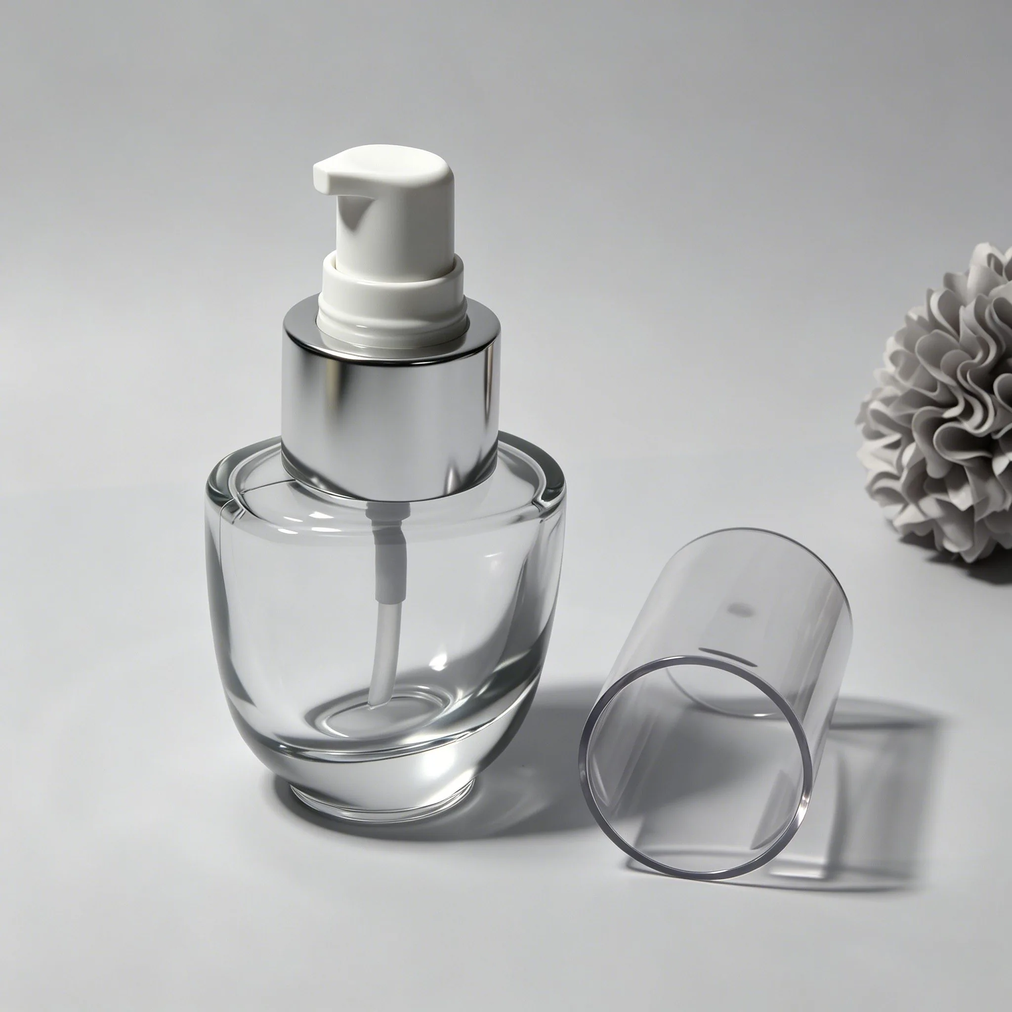Clear Oval Glass Serum Pump Bottle 30ml