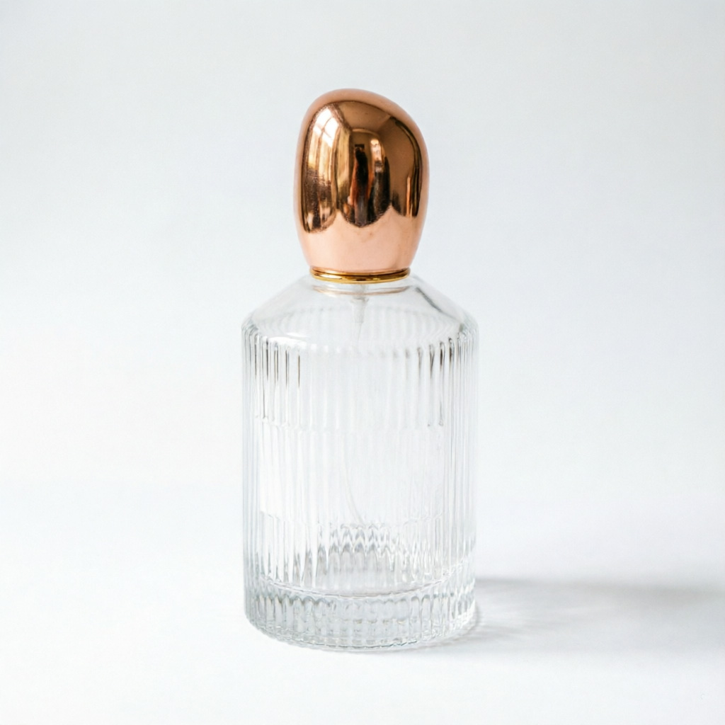 Ribbed Round Glass Perfume Bottle with Gold Spray Pump 100ml