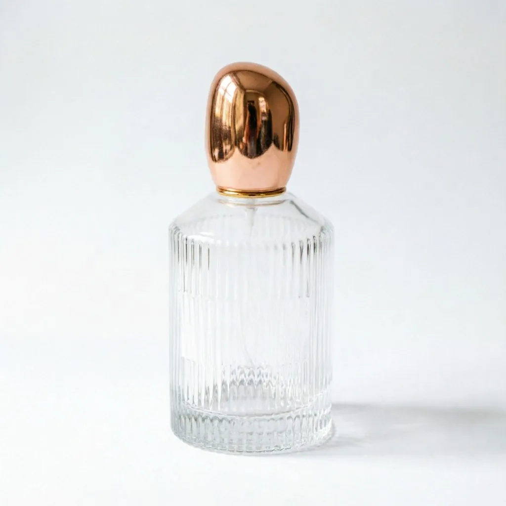 Ribbed Round Glass Perfume Bottle with Gold Spray Pump 100ml
