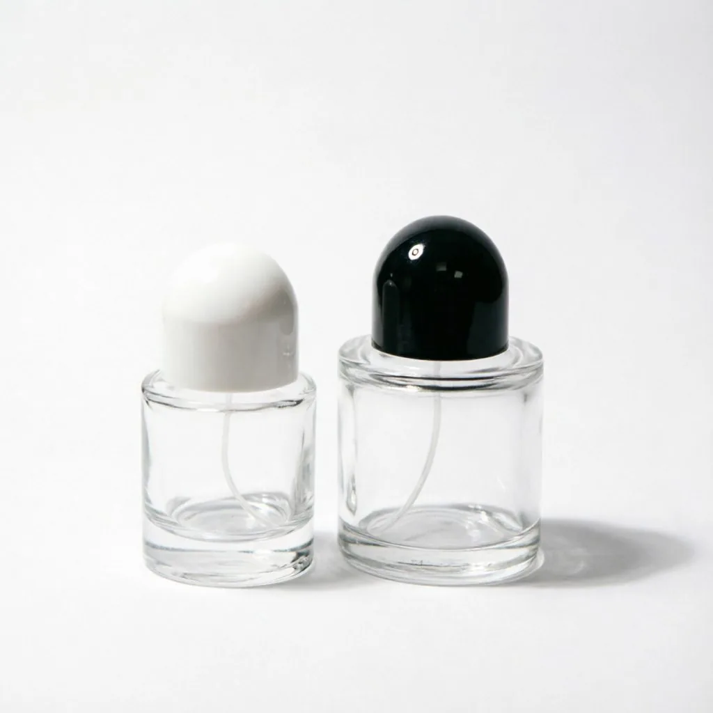 Clear Round Glass Perfume Bottle with Black & White Ball Cap 30ml 50ml