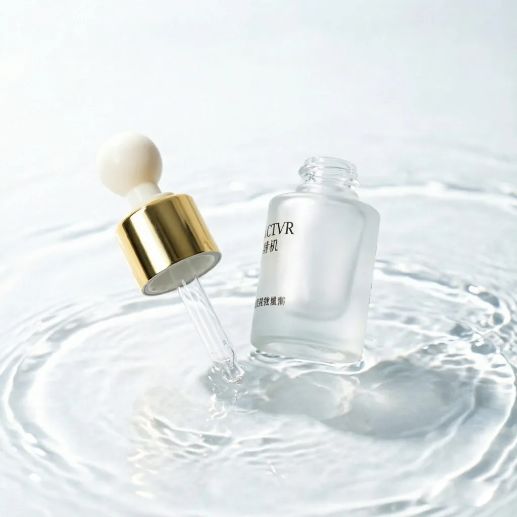 Frosted square glass dropper bottle with gold cap for serum packaging