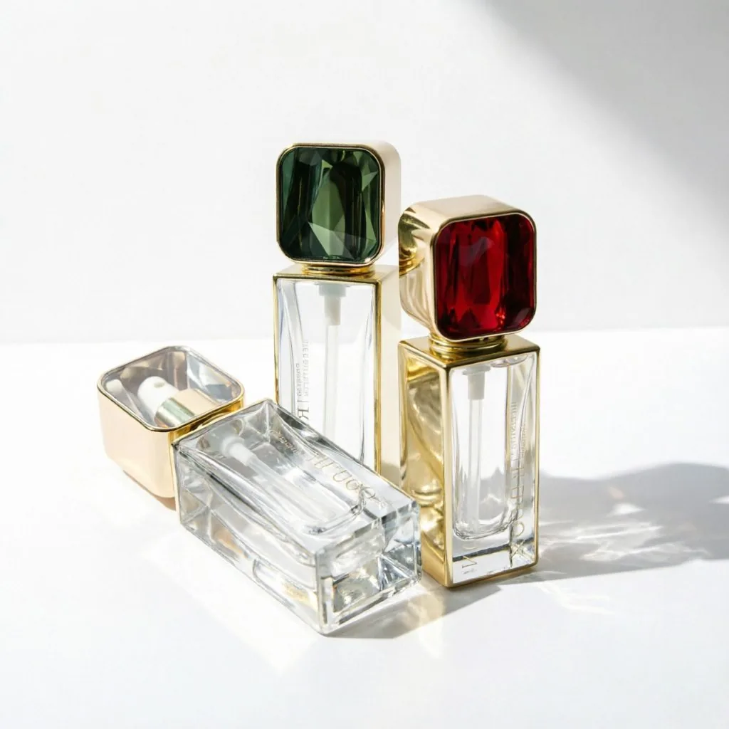 Luxury Rectangular Foundation Bottle with Gemstone Cap