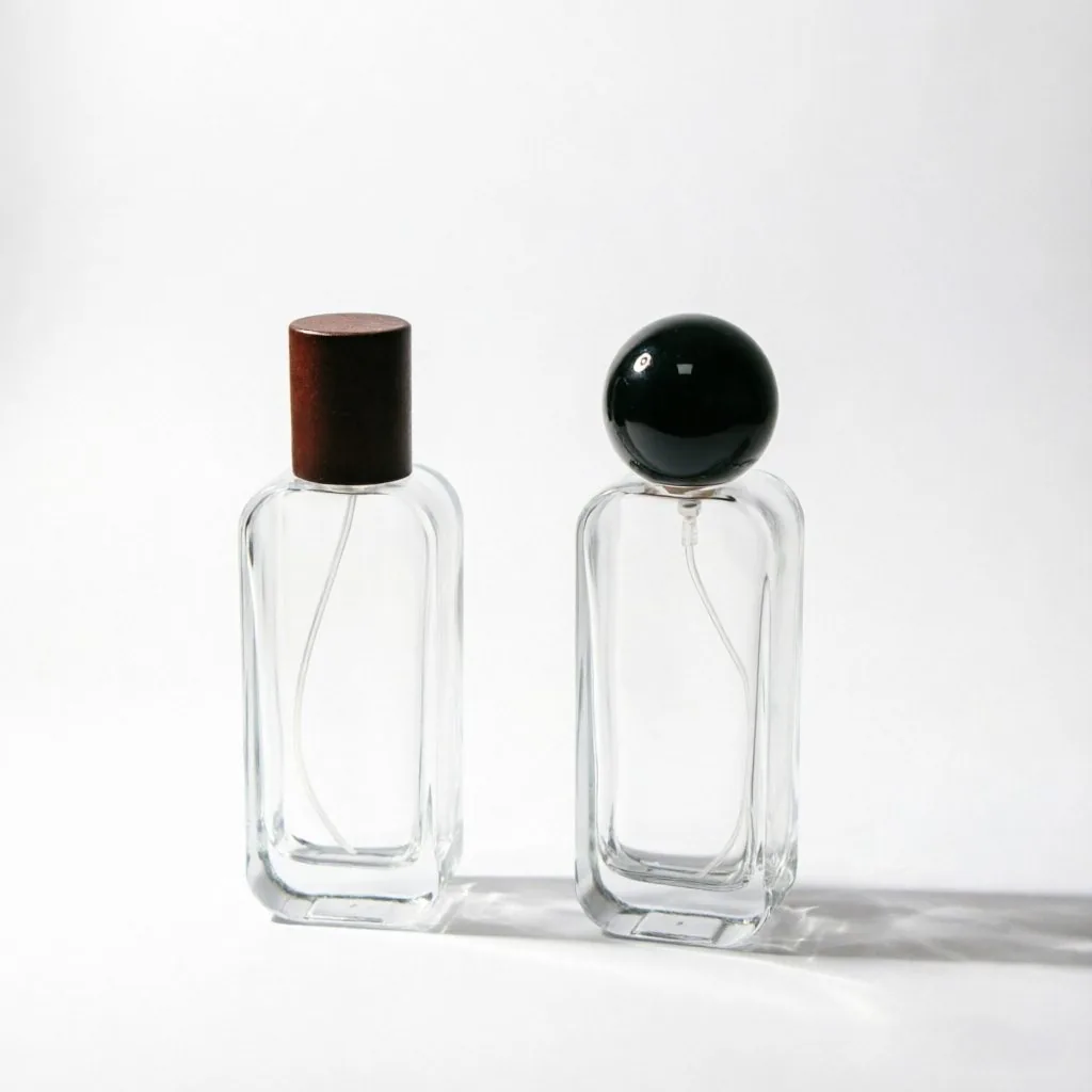 Tall Rectangular Clear Glass Perfume Bottle with Wooden Cap 50ml