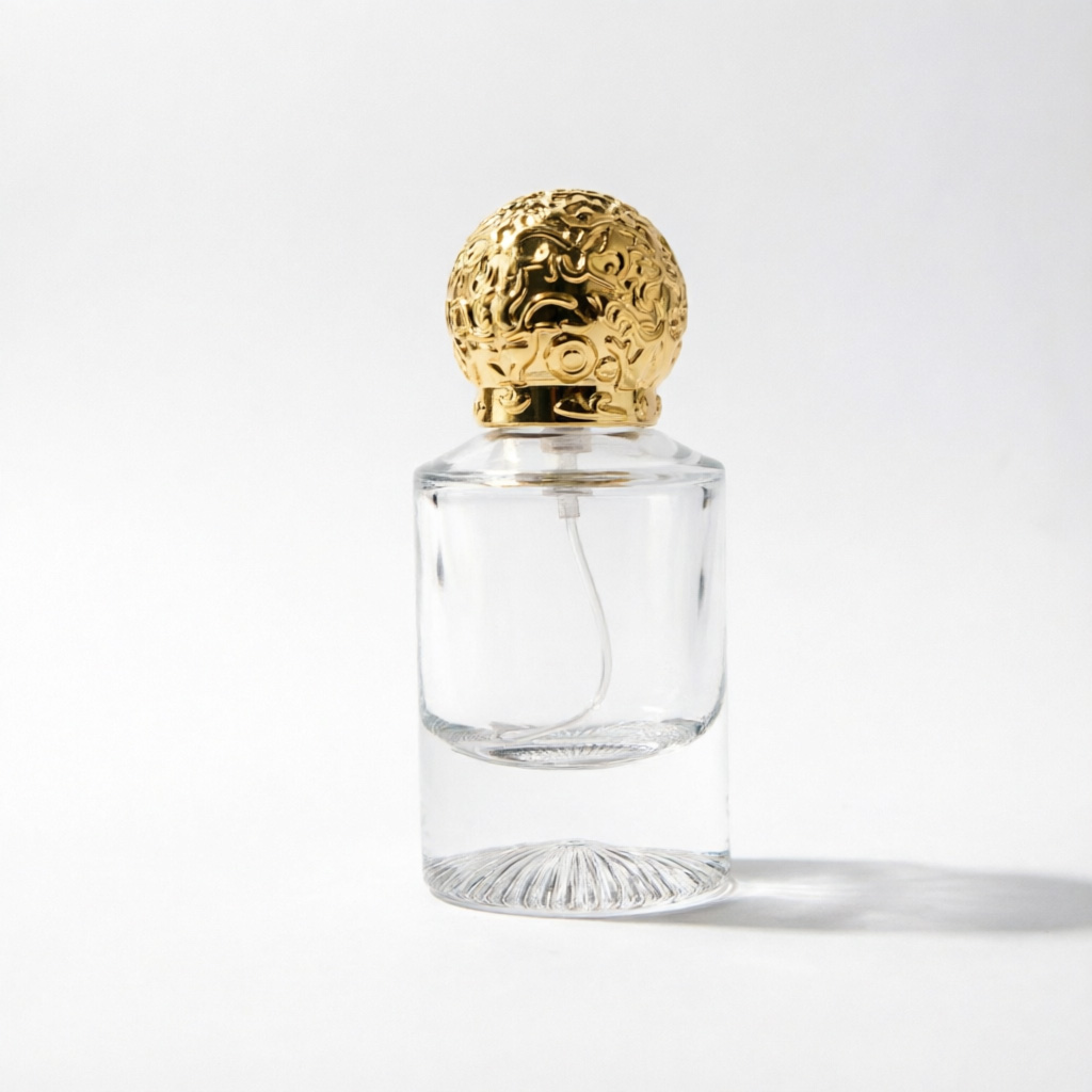 Embossed Square Glass Perfume Bottle with Gold Ball Cap 50ml