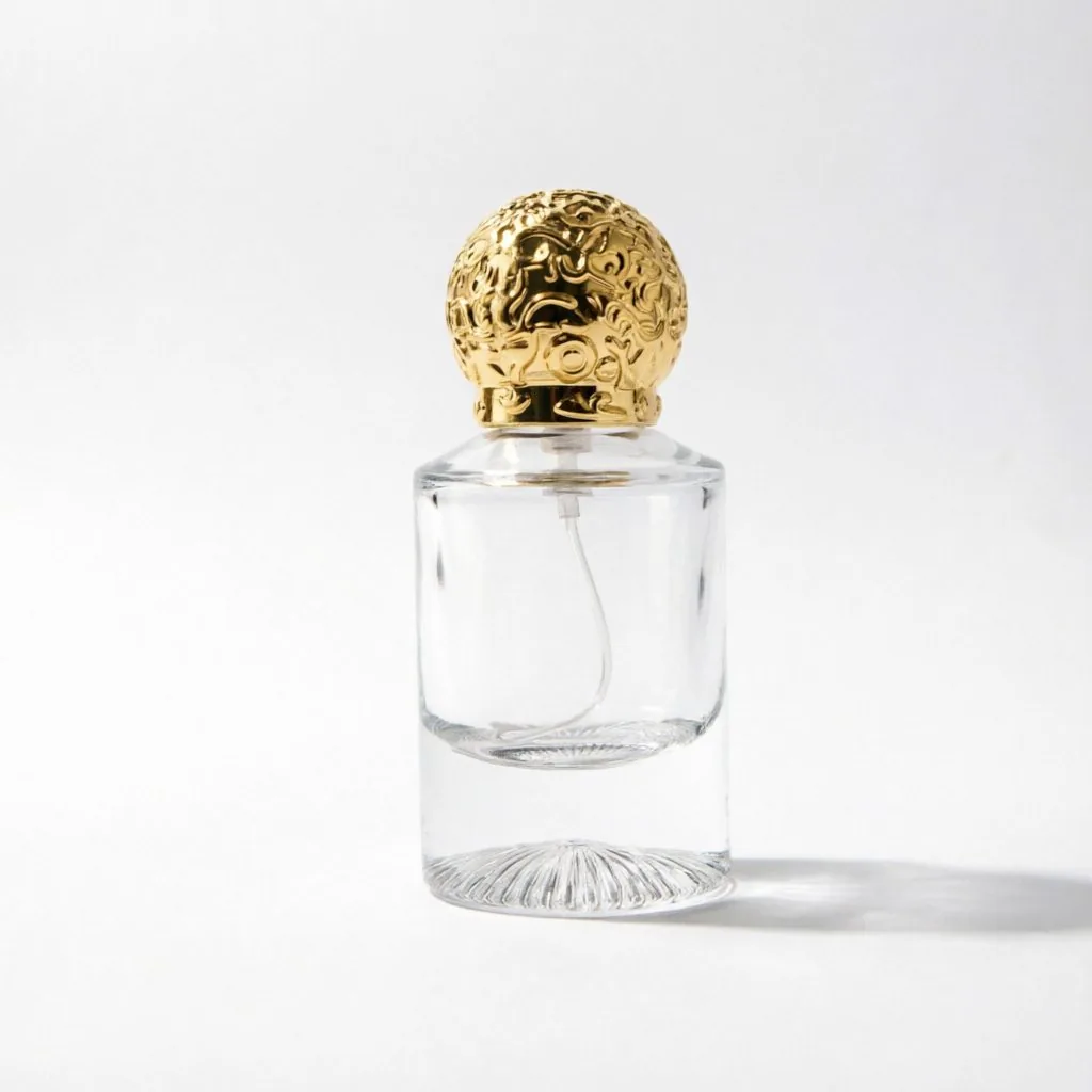 Embossed Square Glass Perfume Bottle with Gold Ball Cap 50ml