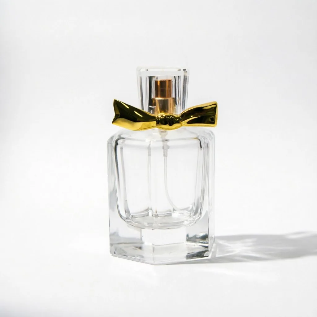 Thick Bottom Square Glass Perfume Bottle with Gold Bow Cap 50ml
