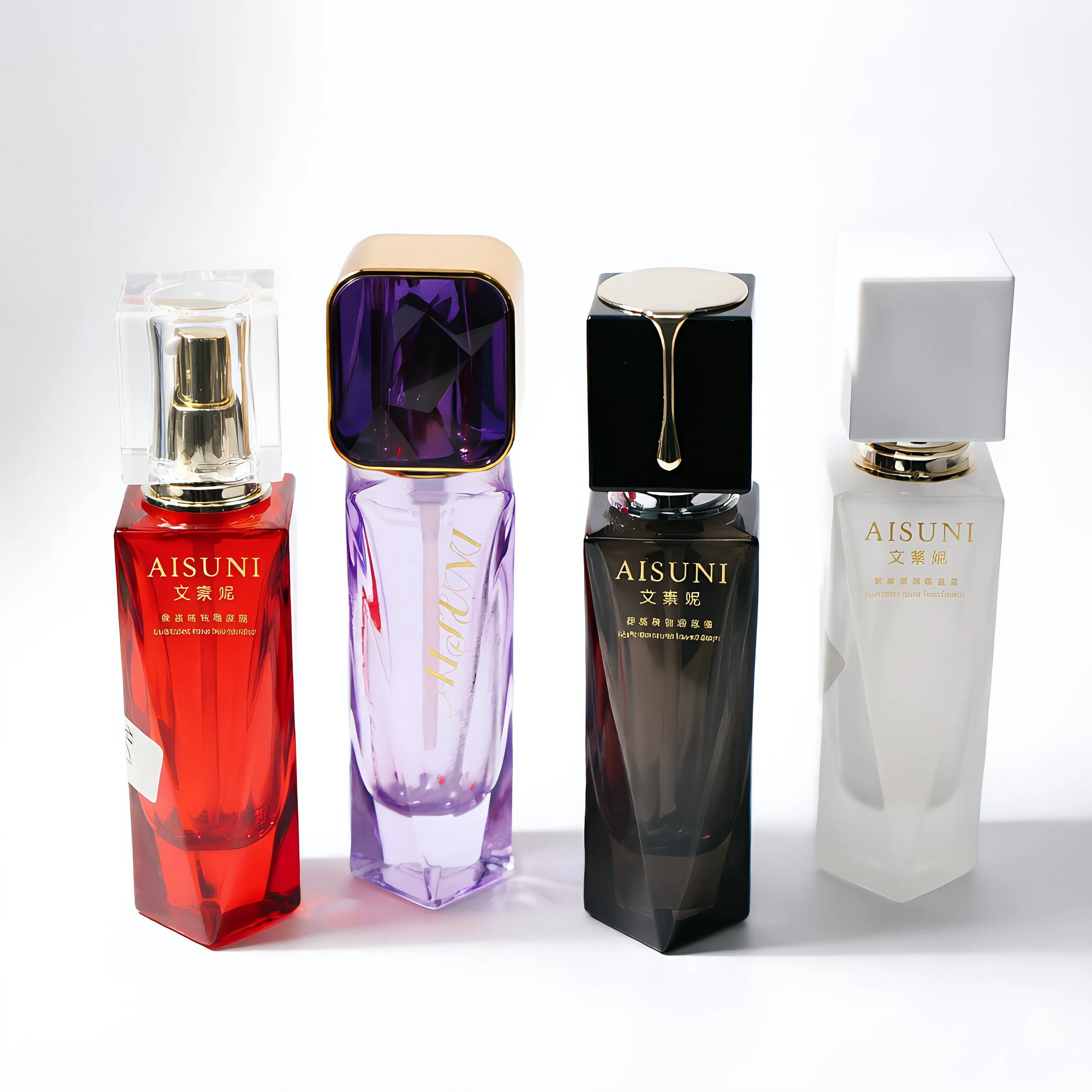Geometric Cut Glass Foundation Bottle with Metallic Pump