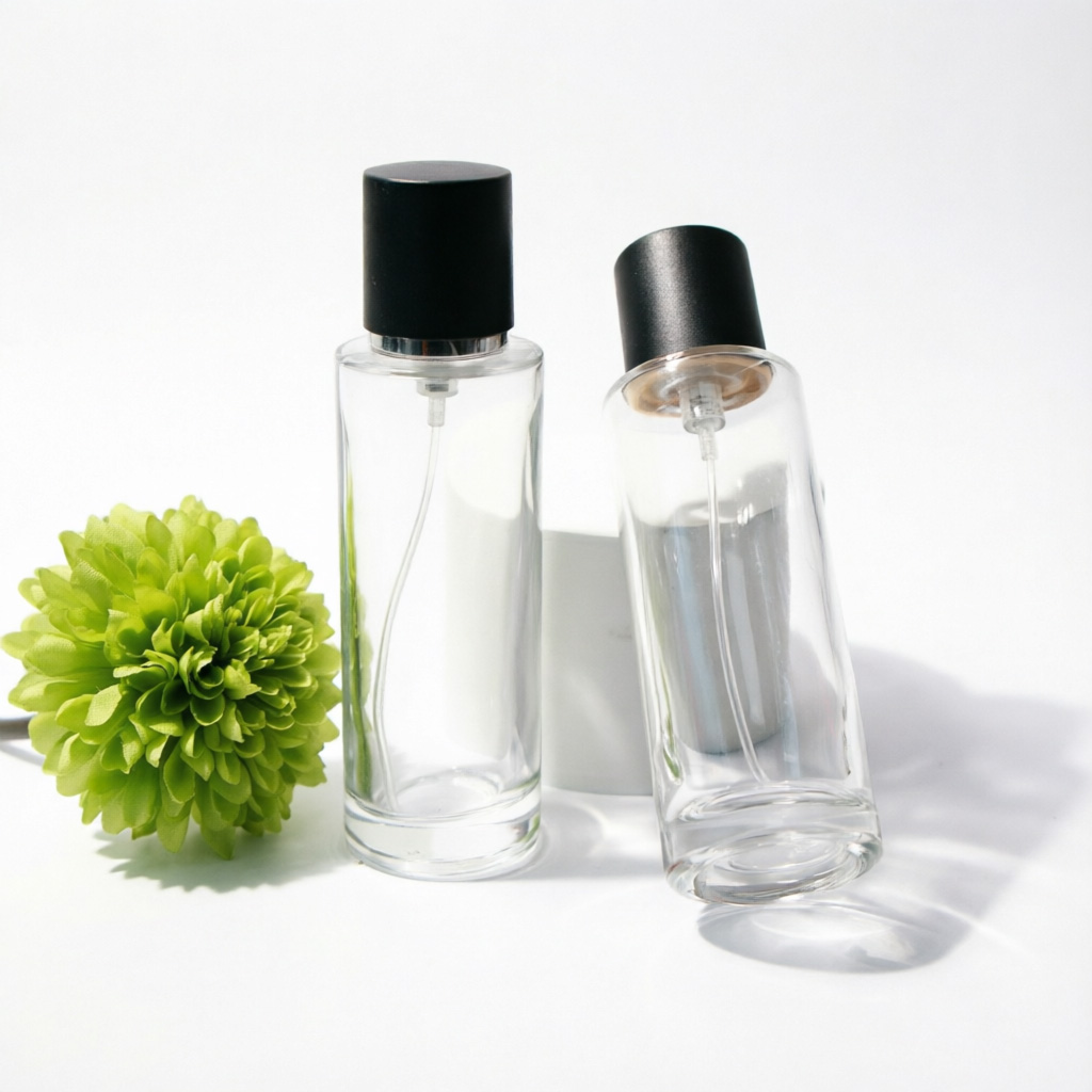 Tall Rectangular Glass Perfume Bottle with Black Spray Cap 50ml