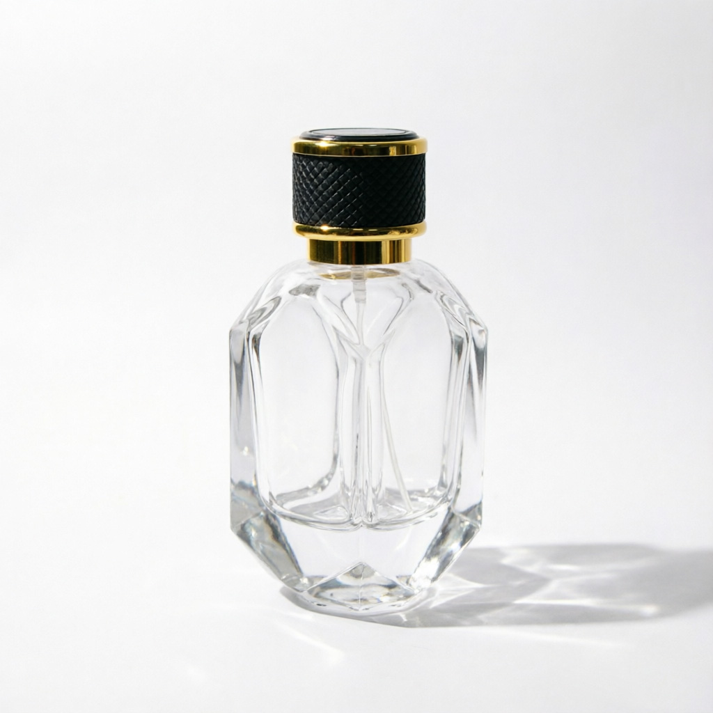Multi-Faceted Glass Perfume Bottle with Black Gold Cap 50ml 100ml
