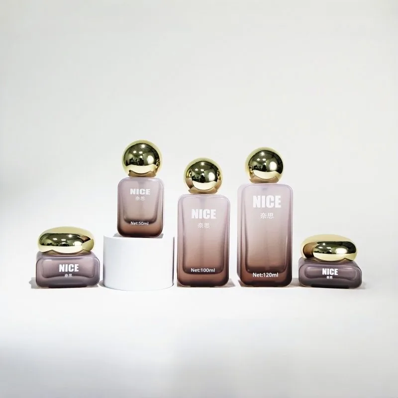 Pink Gradient Glass Cosmetic Bottle Set for Skincare