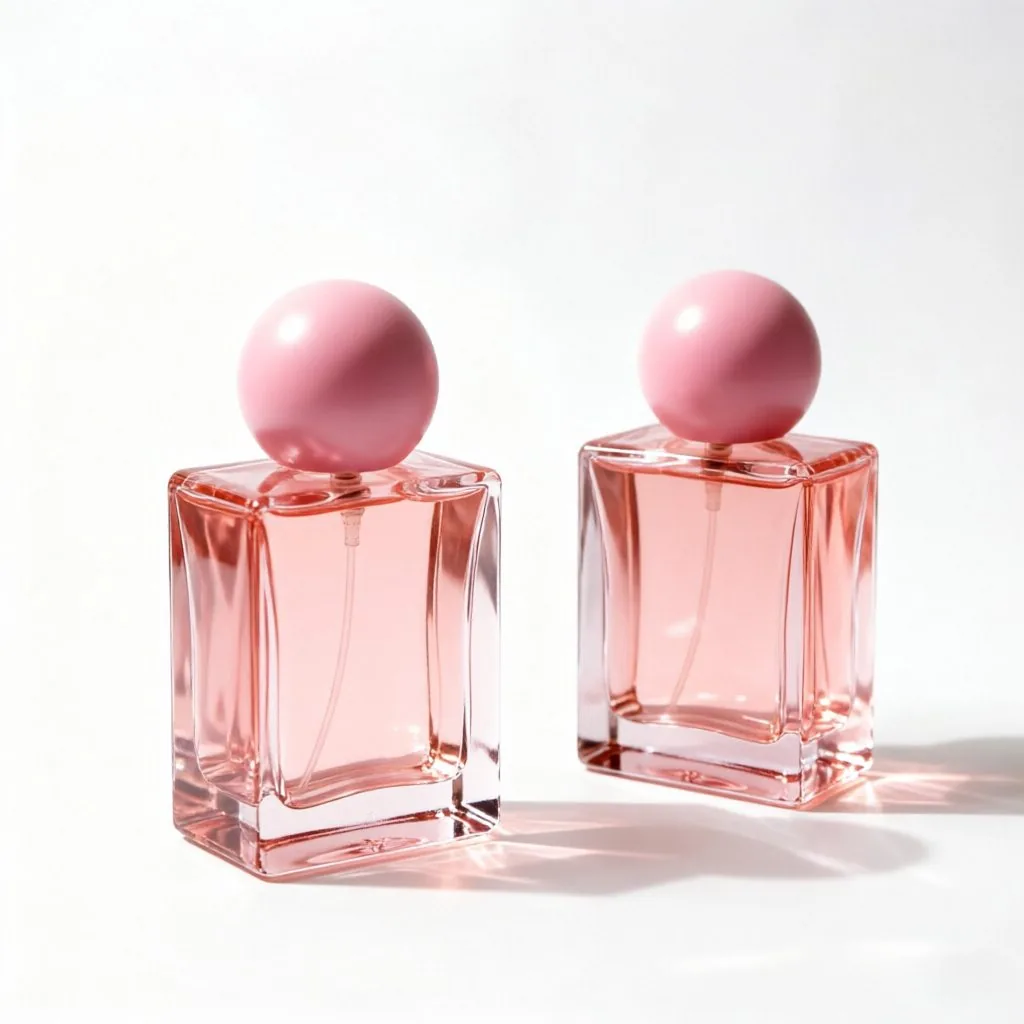 Pink Square Glass Perfume Bottle with Ball Cap 50ml