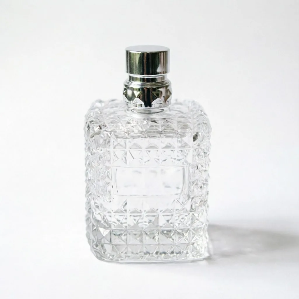 Diamond Cut Square Glass Perfume Bottle with Silver Cap 50ml 100ml